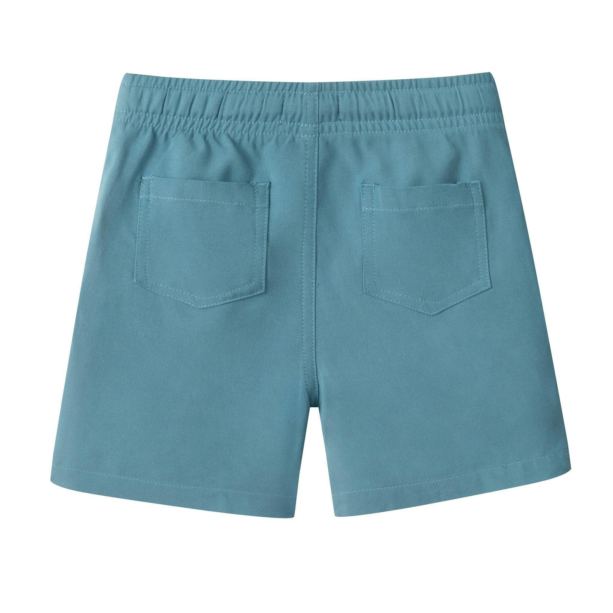 Buttondown And Linen Shorts Set | Teal Stripe
