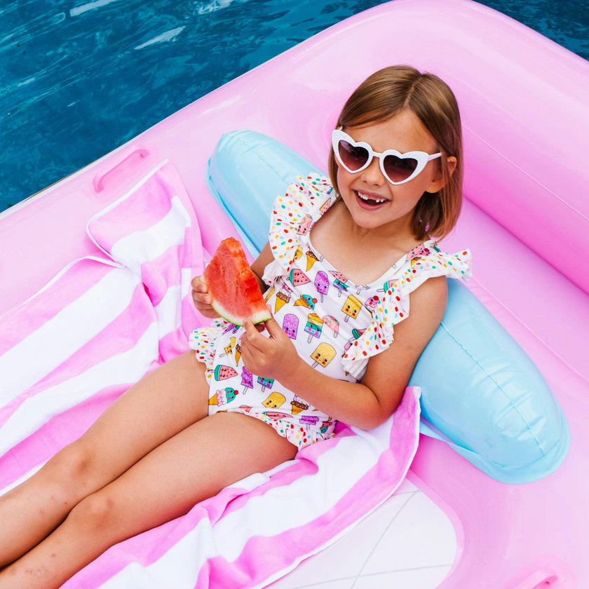 Rainbow Ice Cream Ruffle Sleeve One-Piece Swimsuit