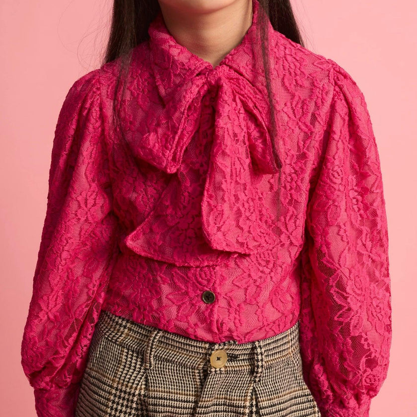 Lace Bow Blouse Fuchsia