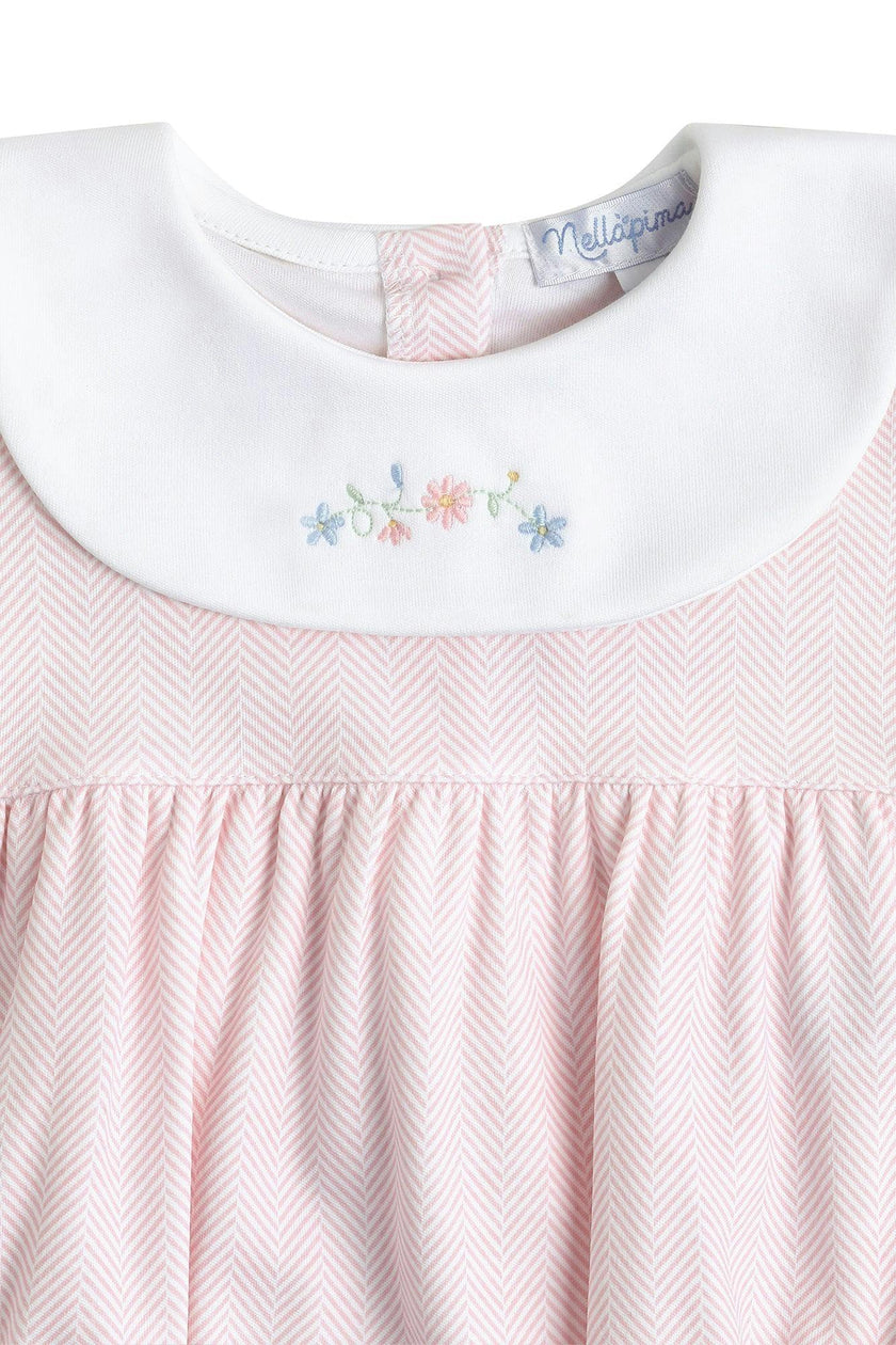 Pink Herringbone Embroidered Bubble LS