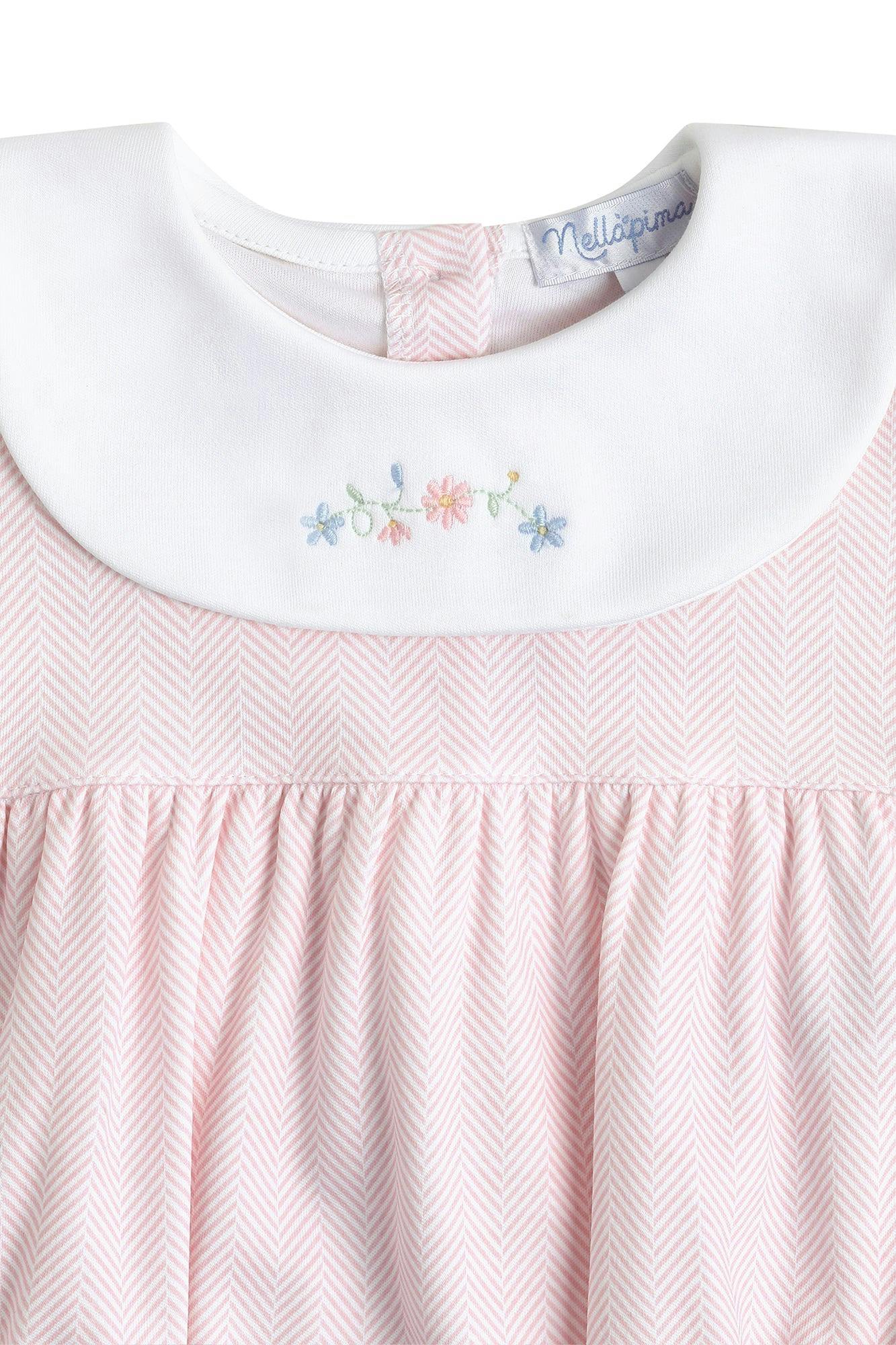 Pink Herringbone Embroidered Bubble LS