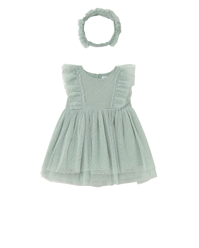 Green Baby Dress With Matching Headband