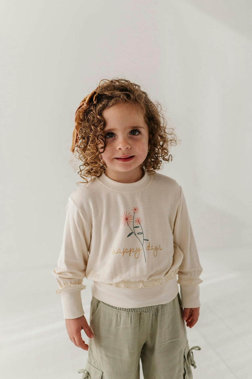 Girls Ruffle Hem Sweatshirt in Happy Days