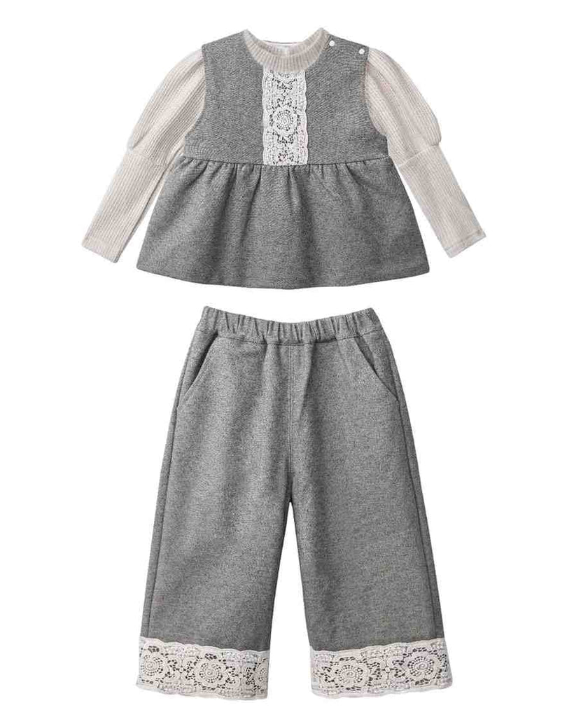 Grey Lace-Layered Tunic Set