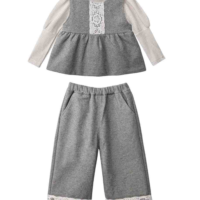 Grey Lace-Layered Tunic Set