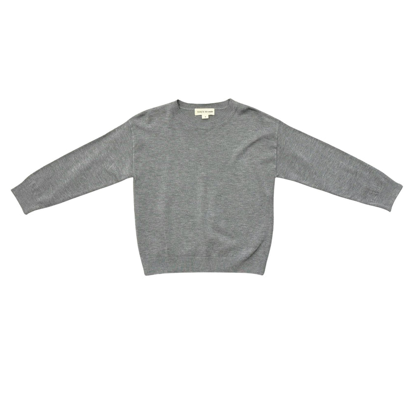 Girls Crew Neck Sweater in Mid-Heather Gray