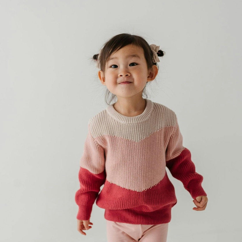 Girls Colorblock Knit Sweater in Misty Rose