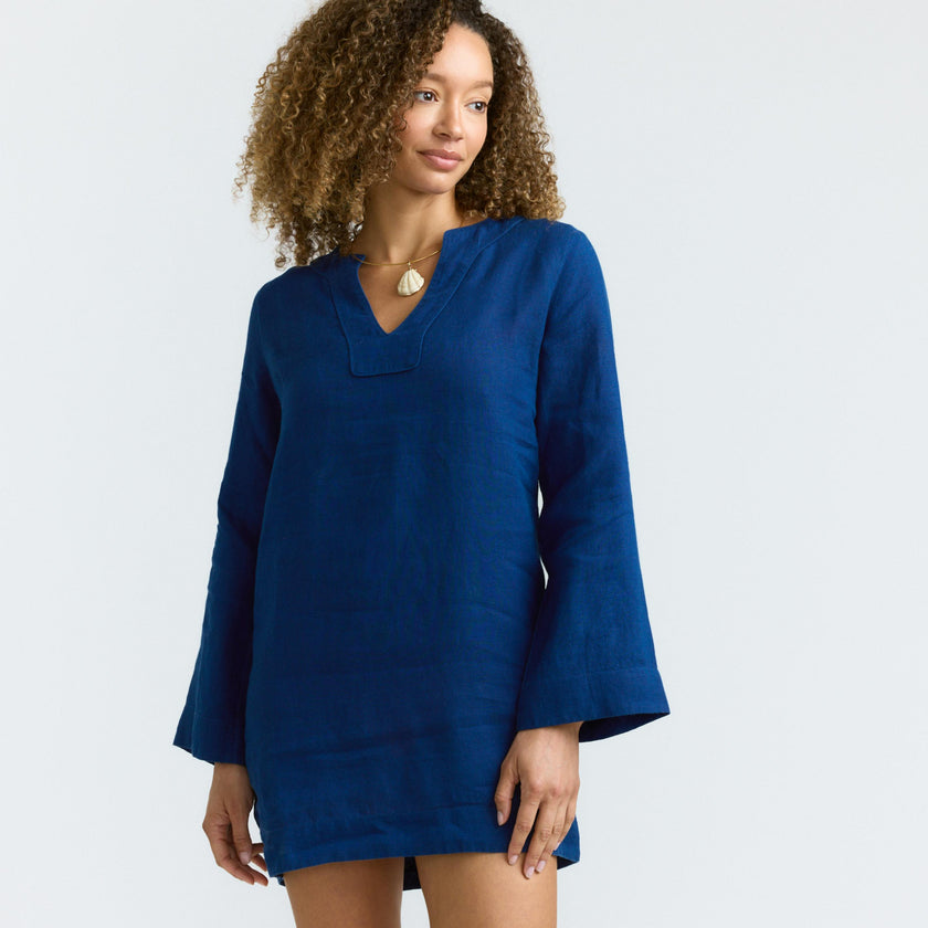 women's oyster blue linen tunic dress