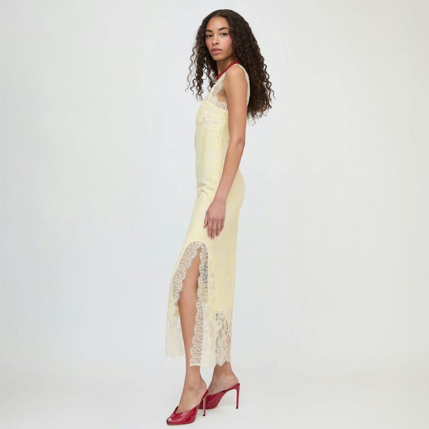 The Alba Dress - Yellow Trailing Lace