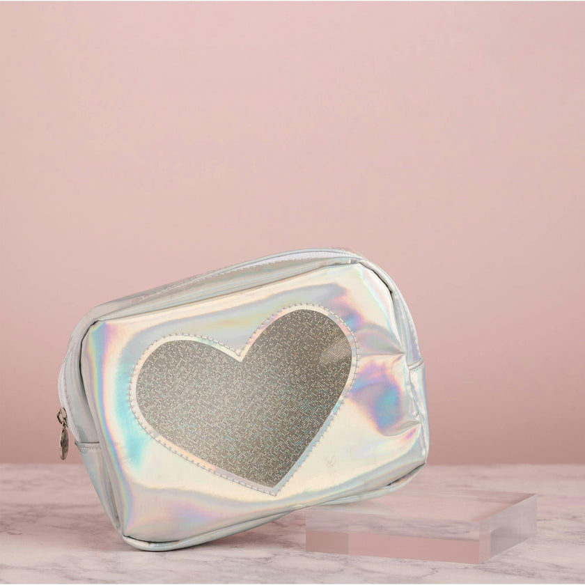 Holographic Glitter Heart Cosmetic Bag