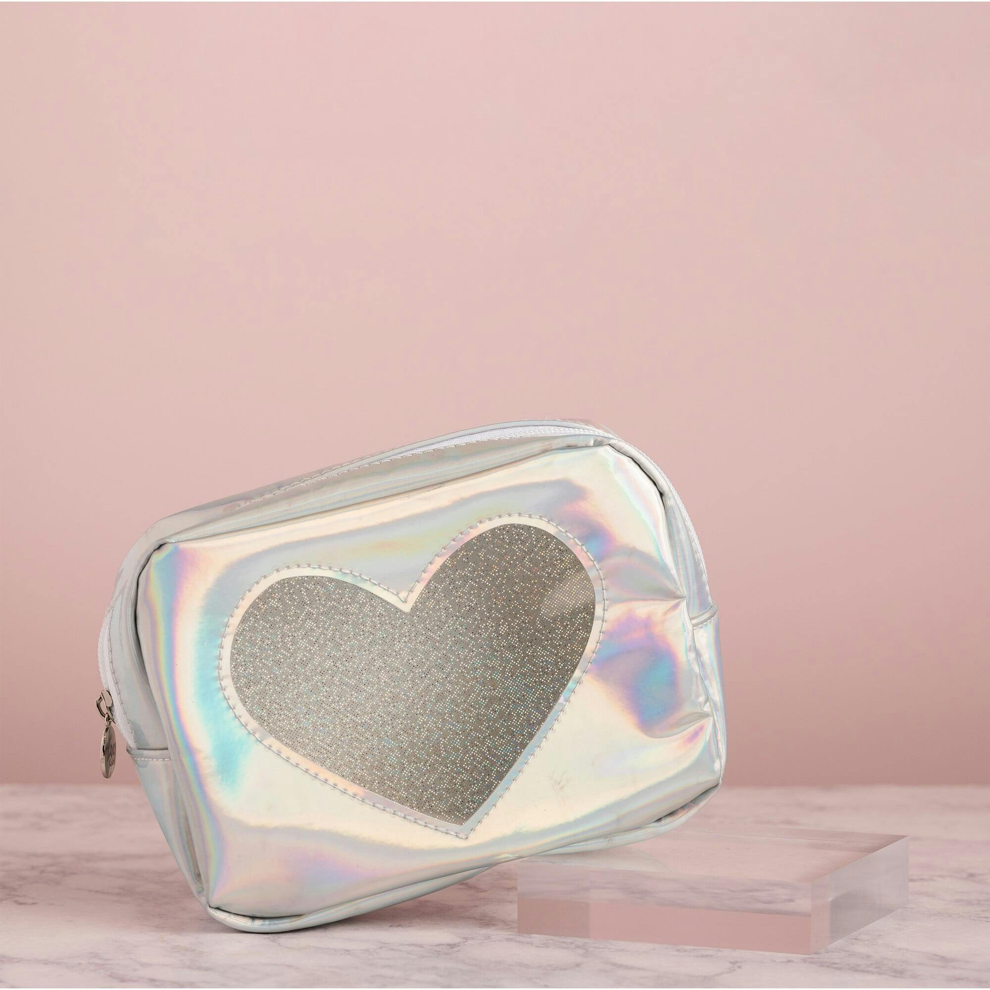 Holographic Glitter Heart Cosmetic Bag