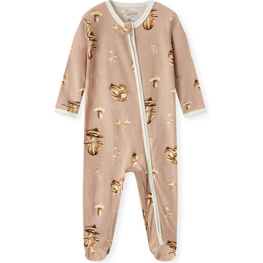 Mushroom Organic Cotton Zipper Footed Romper