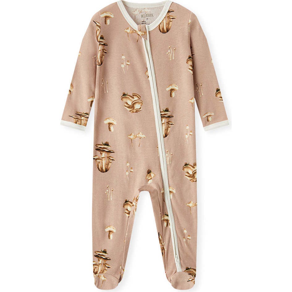 Mushroom Organic Cotton Zipper Footed Romper