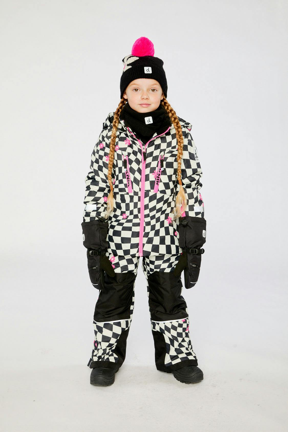 Two Piece Teknik Snowsuit White And Bright Pink Checkered Print