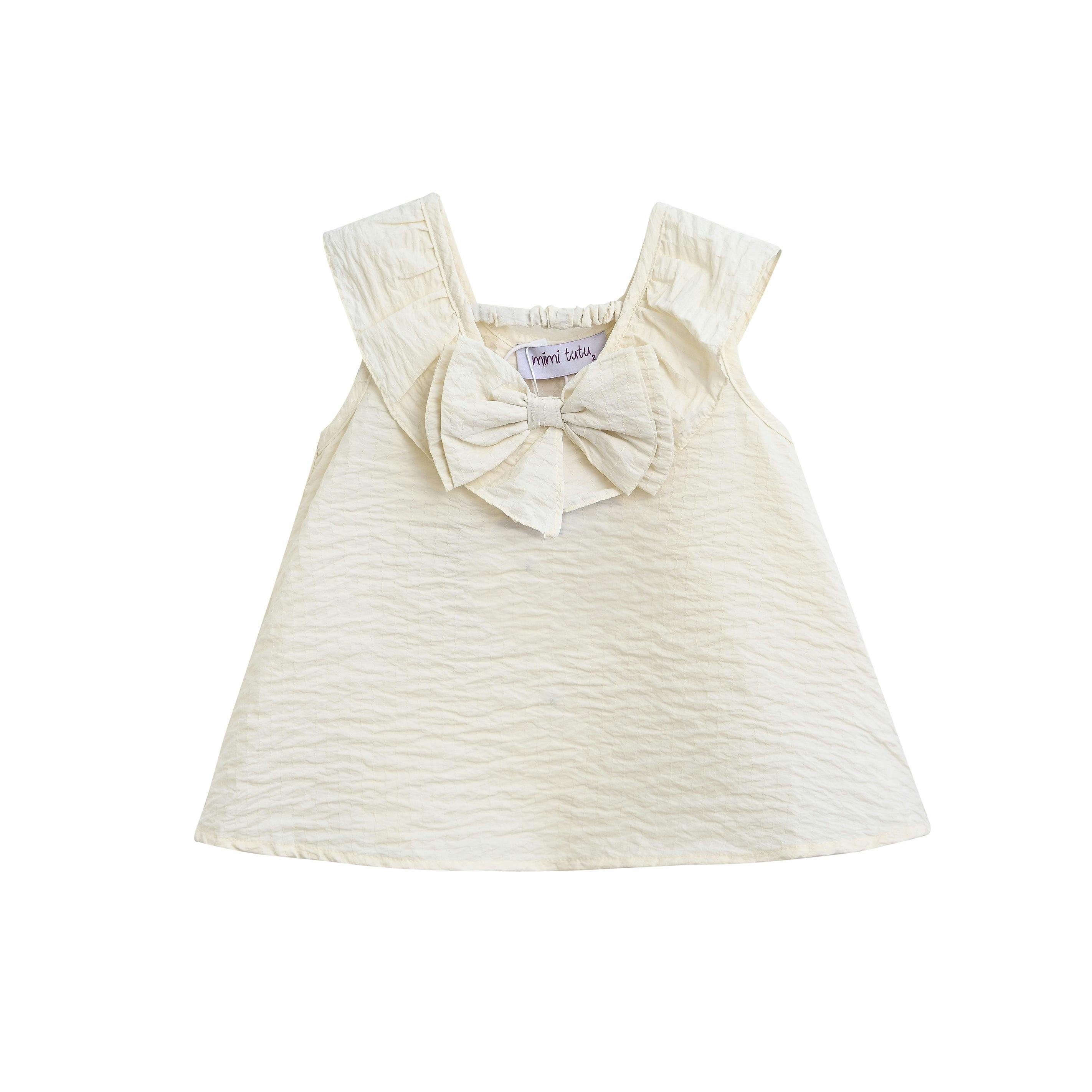 Ivory Pink Strap Bow Shorts Set