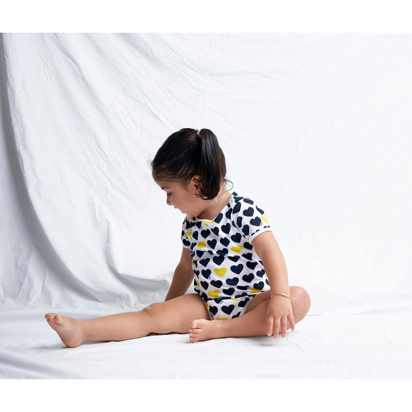 Black & Yellow Hearts Short sleeve bodysuit