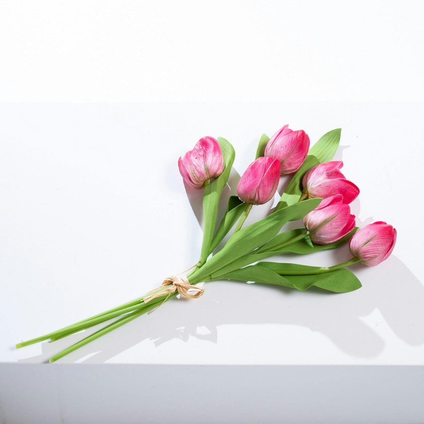 Real Touch White Tulip Faux Floral Everyday Spring Water Illusion Arrangement in Glass Teardrop Vase - Available in Multiple Colors