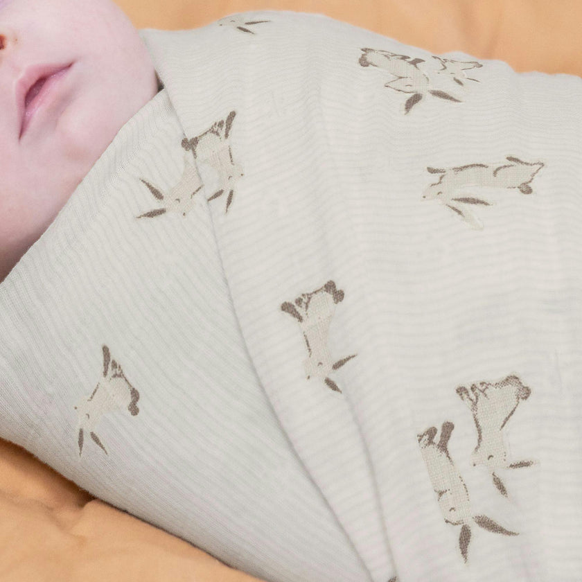 Avery Organic Cotton Muslin Swaddle Blanket (Bunny)