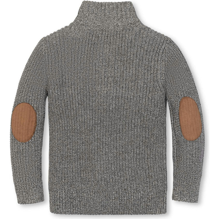 Organic Mock Neck Cardigan Stitch Sweater, Grey