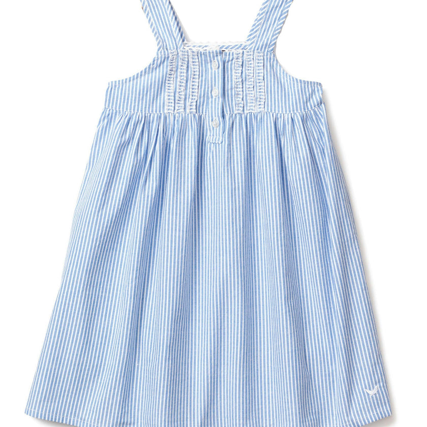 Girl's Twill Charlotte Nightgown in French Blue Stripes