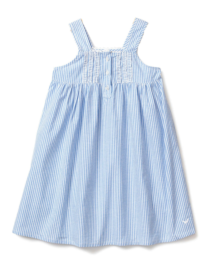 Girl's Twill Charlotte Nightgown in French Blue Stripes