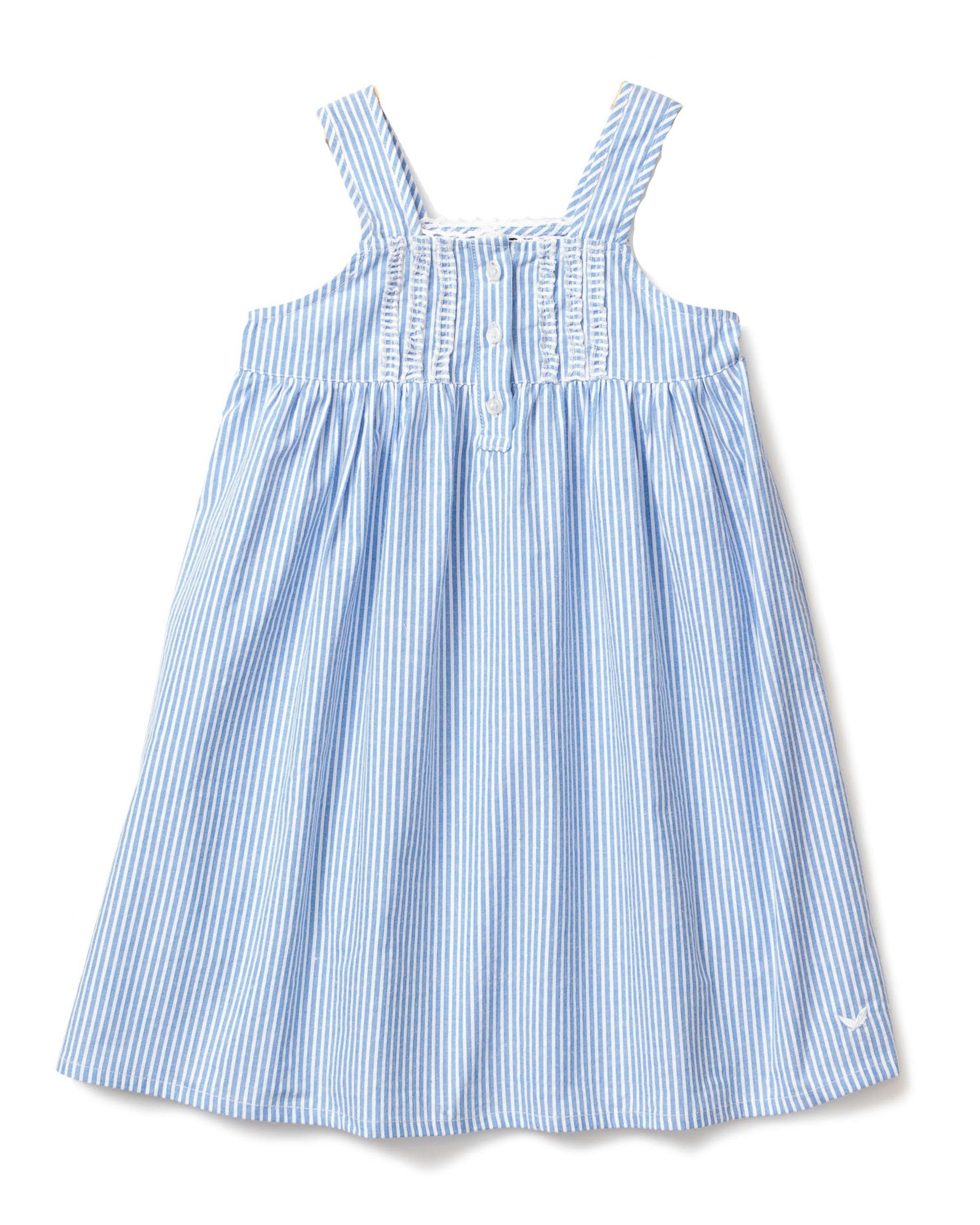Girl's Twill Charlotte Nightgown in French Blue Stripes