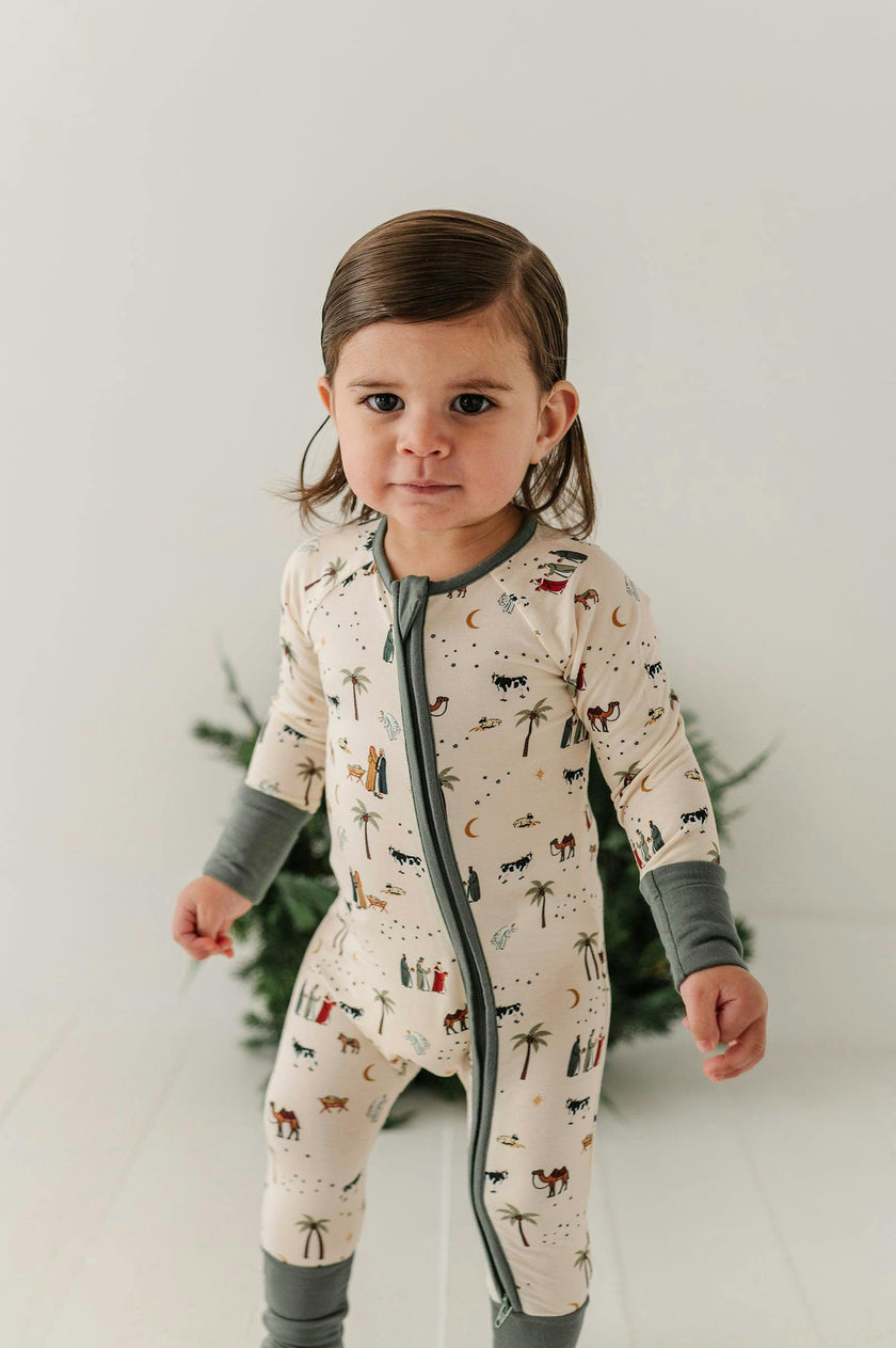 Long Sleeve Zip Romper in Nativity