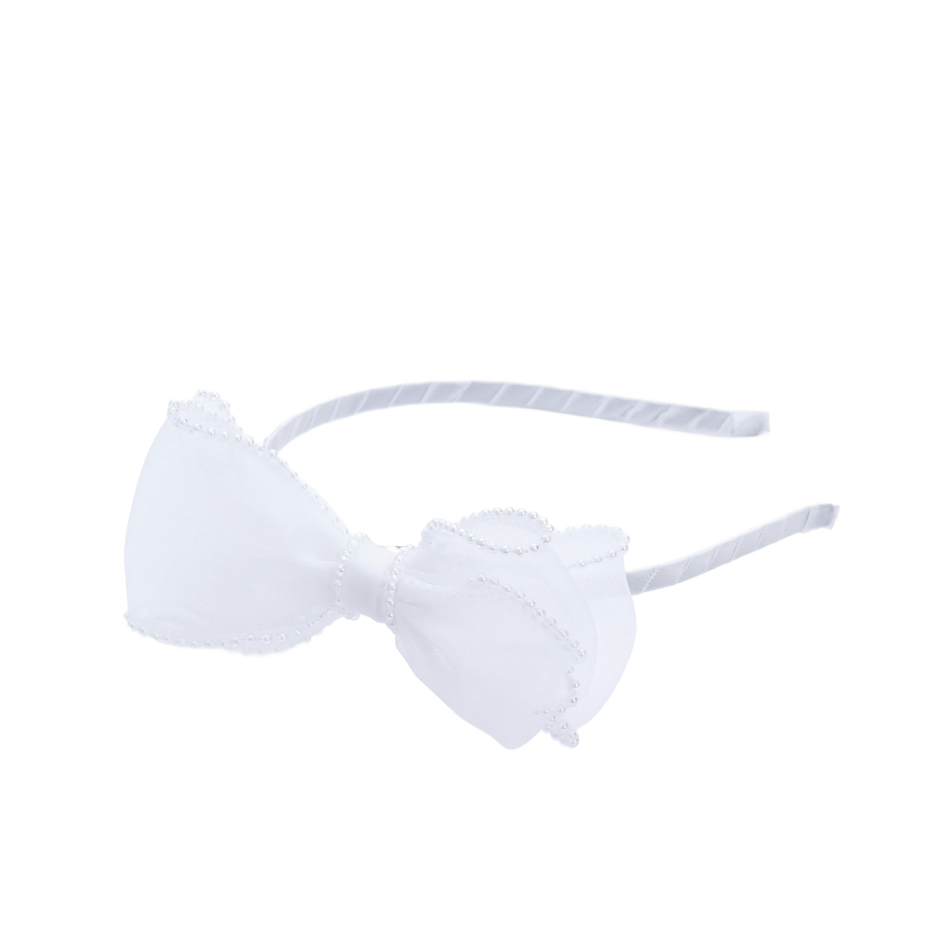White Elegant Pearl Bow Headband