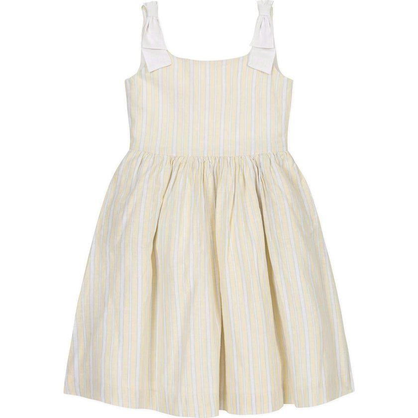 Linen Bow Shoulder Dress, Yellow
