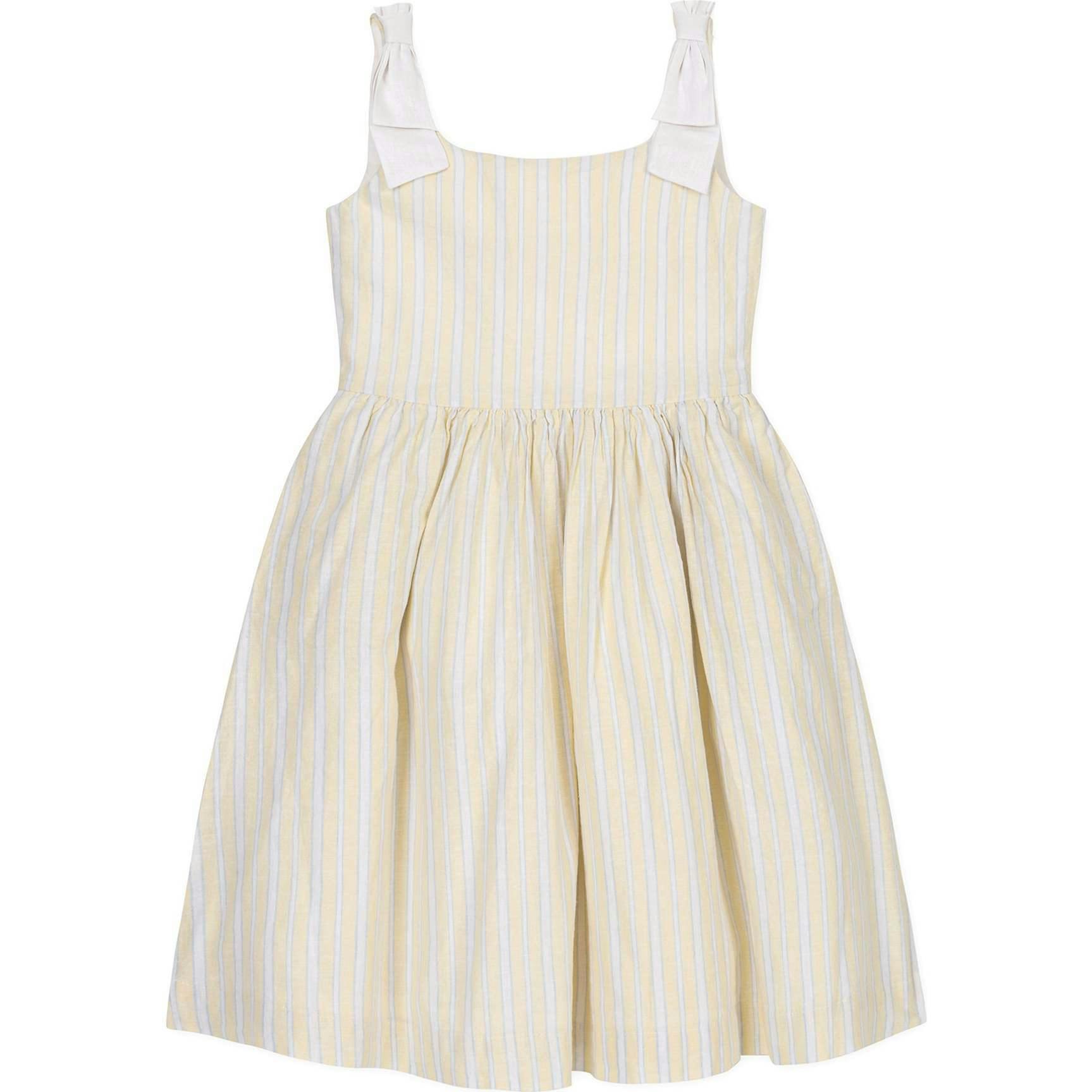 Linen Bow Shoulder Dress, Yellow