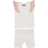 Shoulder Ruffle Top & Short Set, White