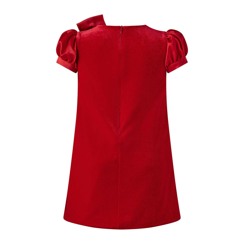 Red Satin Bow Velvet Dress