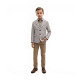 Beige Striped Peak Lapel Blazer
