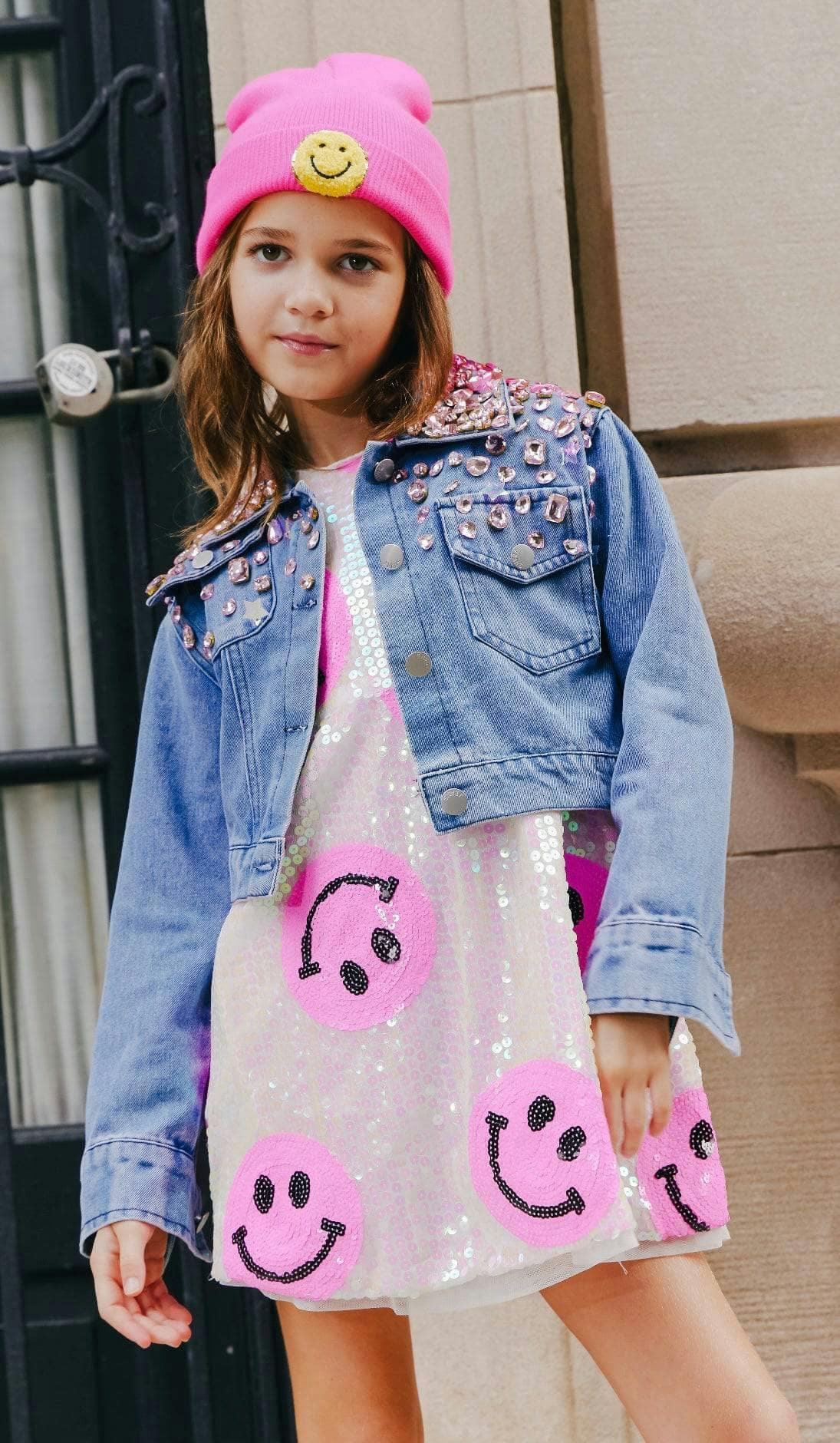 Sparkle Queen Rhinestone Gem Denim Crop Jacket