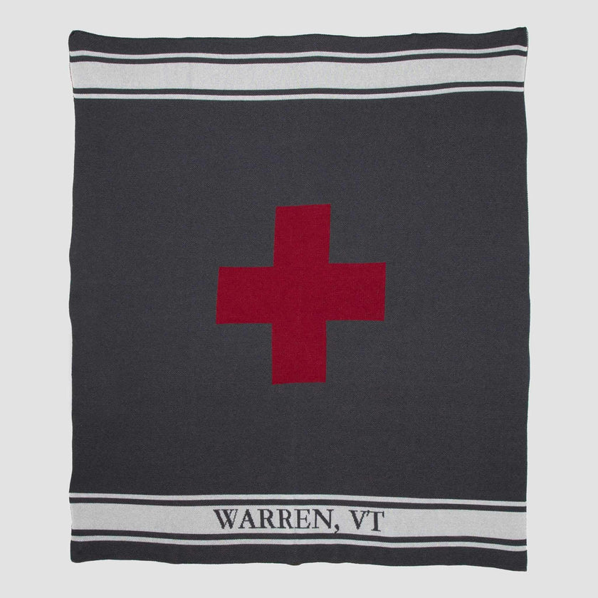 Custom Personalized Sustainable Knit Throw Blanket - Swiss Cross with Stripe