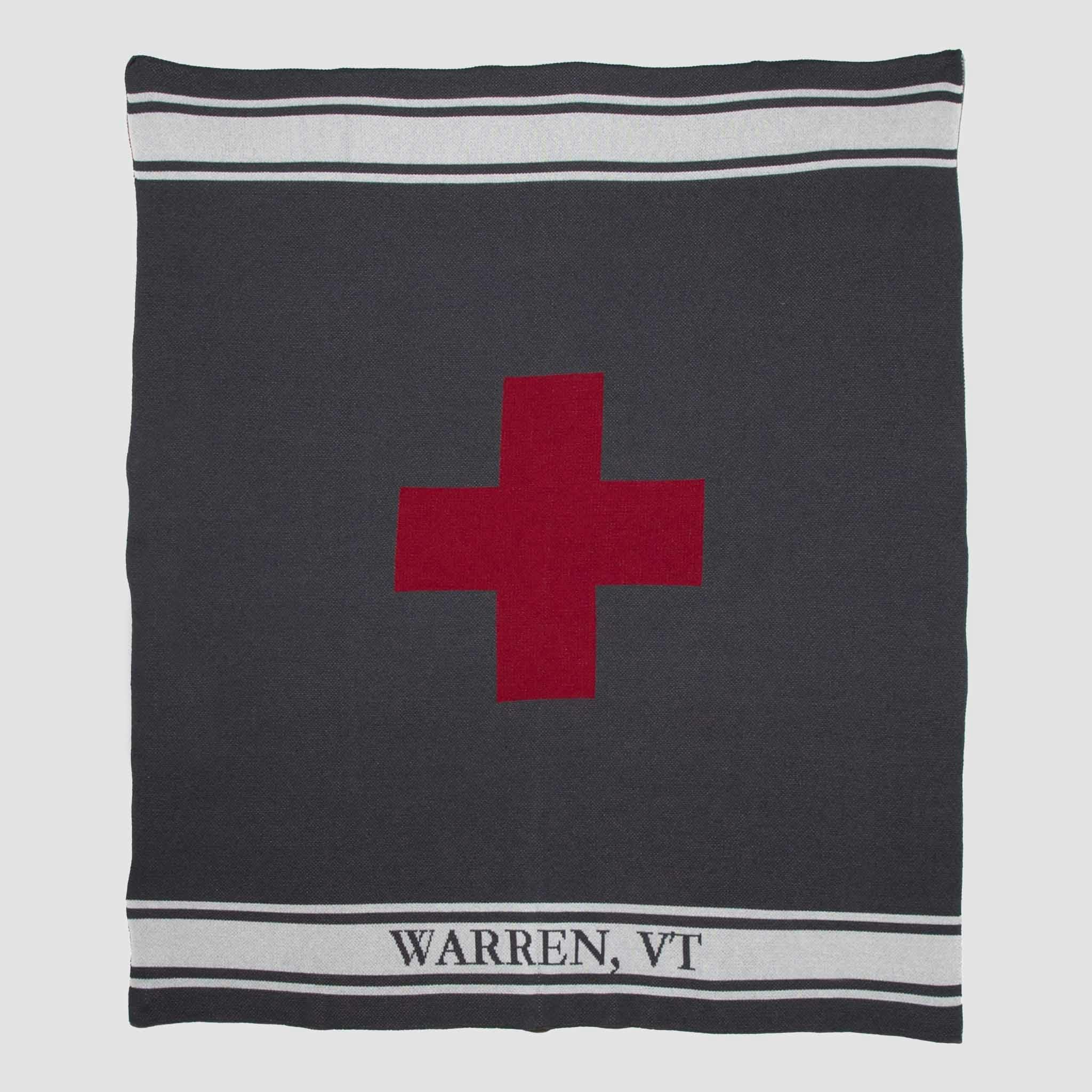 Custom Personalized Sustainable Knit Throw Blanket - Swiss Cross with Stripe