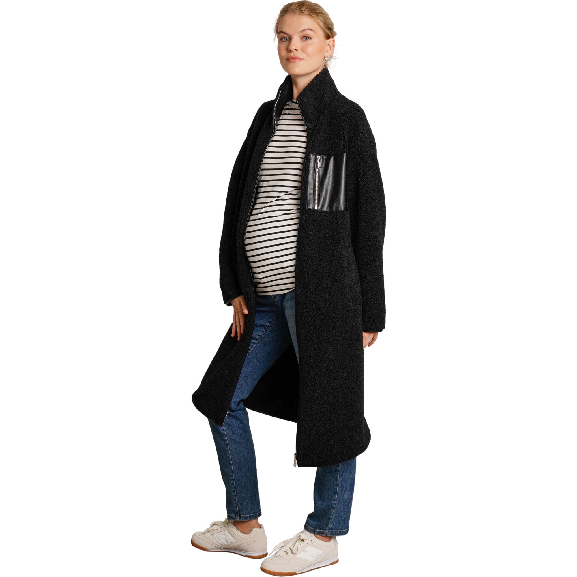 Teddi Stand Collar Double Zipper Long Maternity Coat
