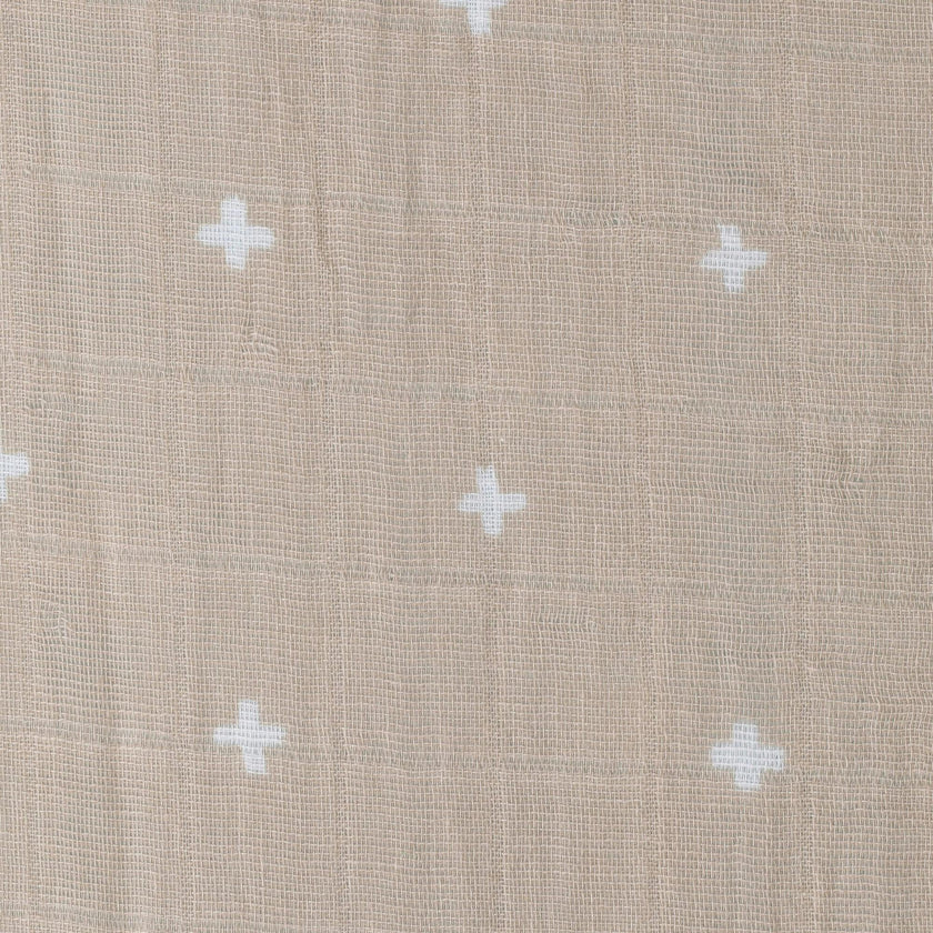 Cotton Muslin Crib Sheet - Taupe Cross
