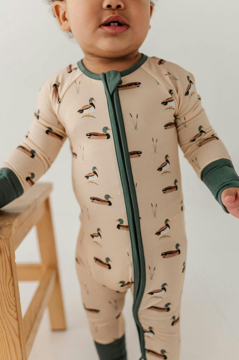 Baby Boy Long Sleeve Zip Romper in Mallard Ducks