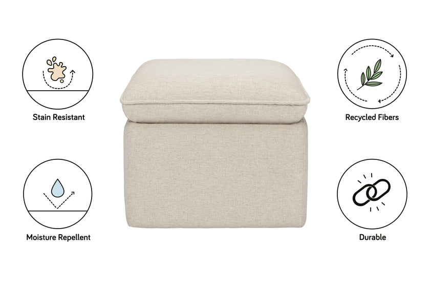 Babyletto Cali Storage Ottoman in Eco-Performance Fabric with USB port | Water Repellent & Stain Resistant