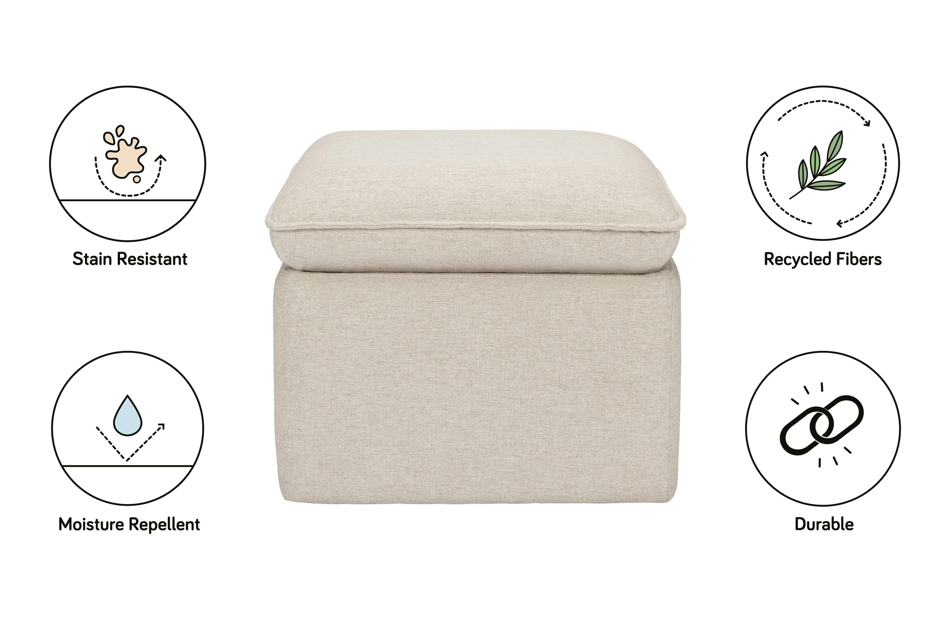 Babyletto Cali Storage Ottoman in Eco-Performance Fabric with USB port | Water Repellent & Stain Resistant