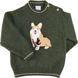 Corgi Embroidered Button Detail Jumper in Green (18mths-10yrs)