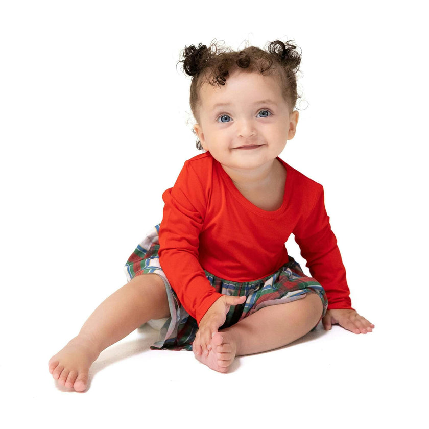 Holiday Plaid - Long Sleeve Tutu Bodysuit