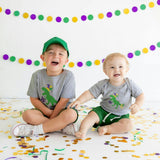Mardi Gras Dino Short Sleeve Bodysuit - Gray