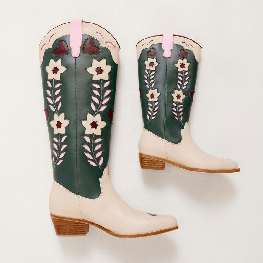 Mini Dakota Boot in Green & Cream