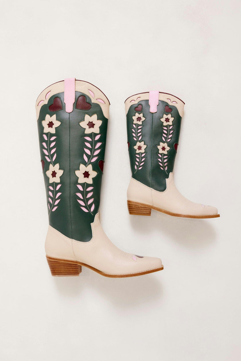 Mini Dakota Boot in Green & Cream