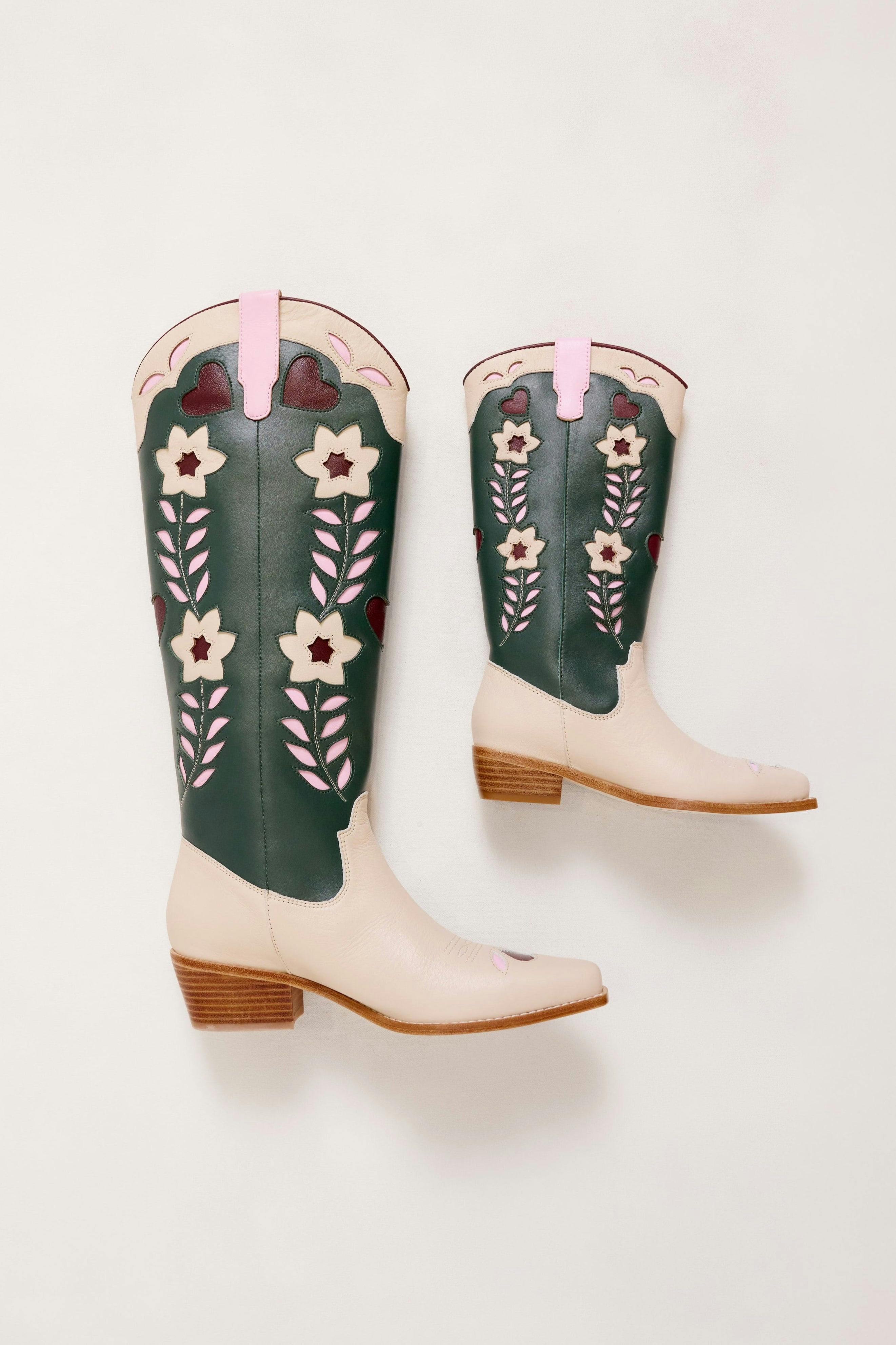 Mini Dakota Boot in Green & Cream