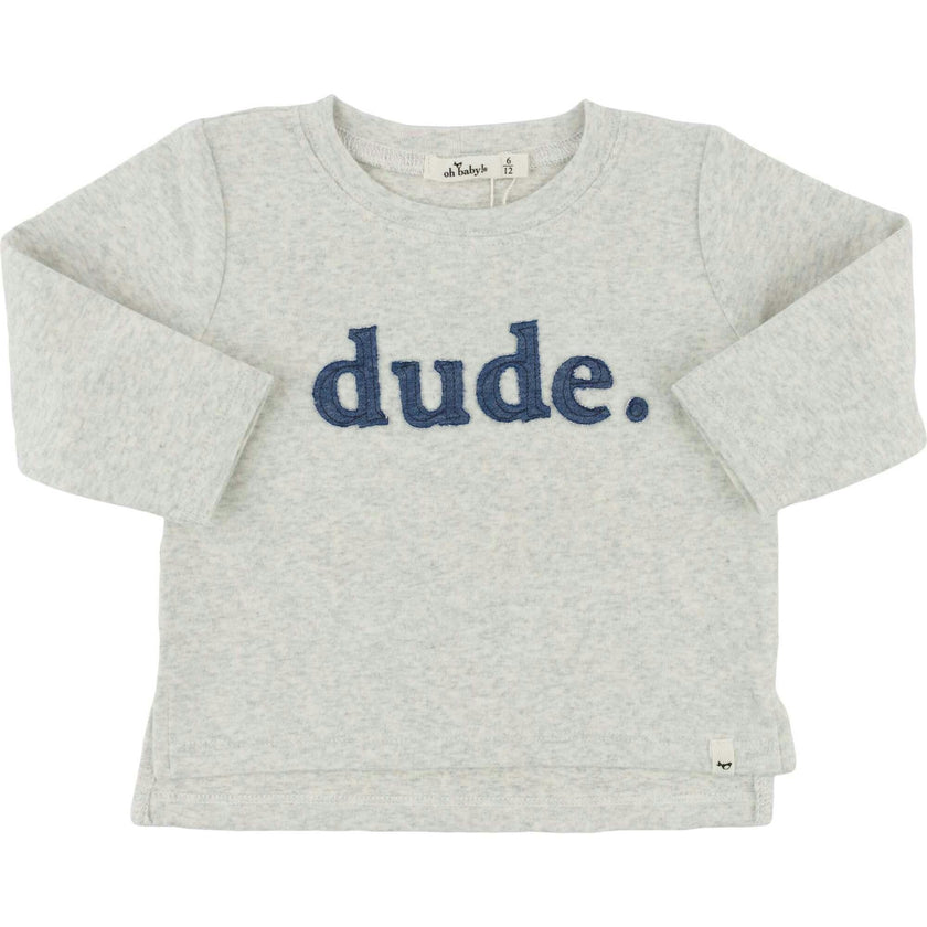Denim "dude" Applique Raw Edge Baby Rib Tee