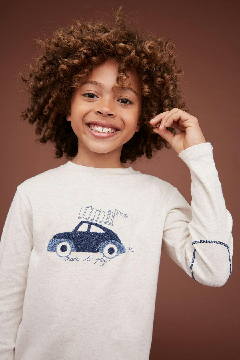 Long Sleeve Embroidered Car T-shirt