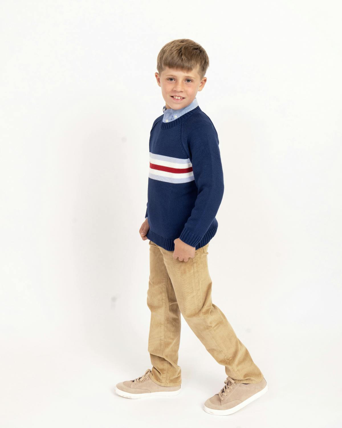 Kids Alpine Stripe Sweater in Navy Blue